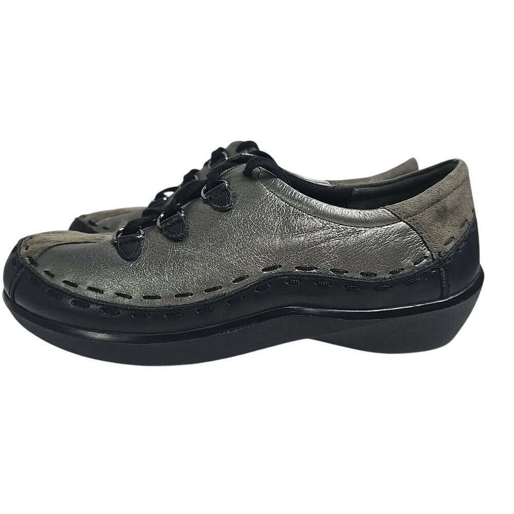 Ziera Allsorts Gray Metallic Tan Suede Lace Up Shoes Comfort Cushion Casual 10